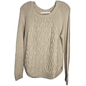 Max Studio Sweater Womens Large Beige Fisherman Cable Knit Cottagecore Round Hem